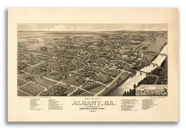 1885 Albany Georgia Vintage Old Panoramic City Map - 20x30