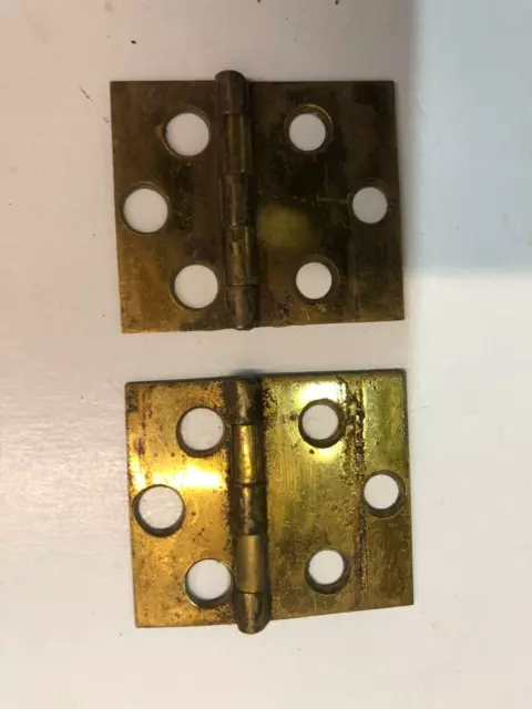 2 Vintage Small Brass Strap Hinges Cabinet Door Pair 2.75" Long X 1" Tall Box
