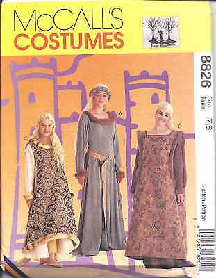 8826 Uncut Mccalls Cartamodello Medievale Misses Ragazze Abito Halloween Costume