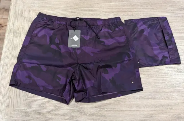 $550 Mens Valentino Tonal Camouflage Swim Shorts Trunks Purple 50 US 34