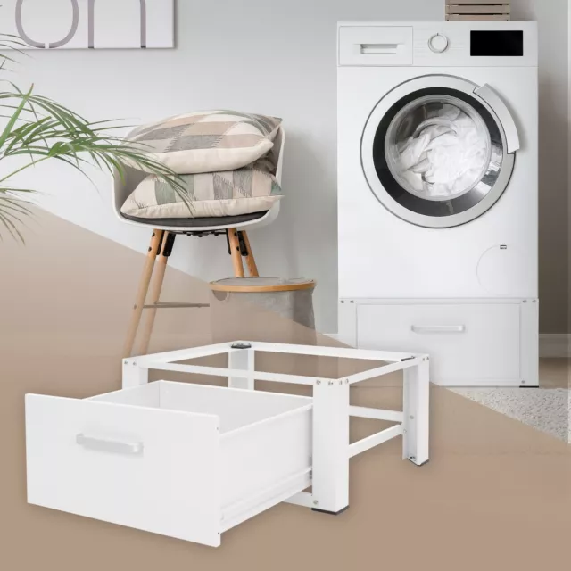 Cadre extensible avec tiroir acier blanc accessoire pour lave-linge 63x54x31,5cm