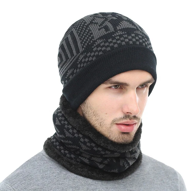 Conjunto de Gorro y Bufanda de Invierno Tejidos Anillo Grueso  para Adultos