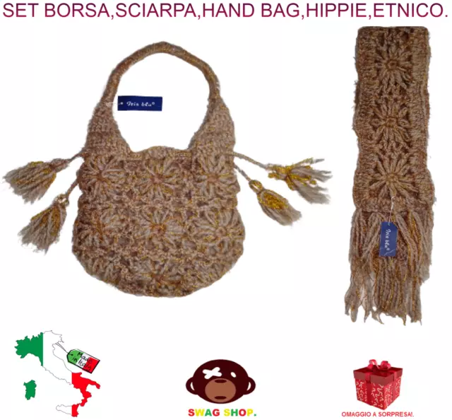 Borsa,sciarpa,set,completo,hand bag,hobo,tracolla,nappa,hippie,etnico,boho,chic.