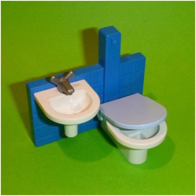 Accessoire Playmobil : WC Avec Lavabo Et Miroir - Pour Maison Ou Hôtel - Occasion Bel état