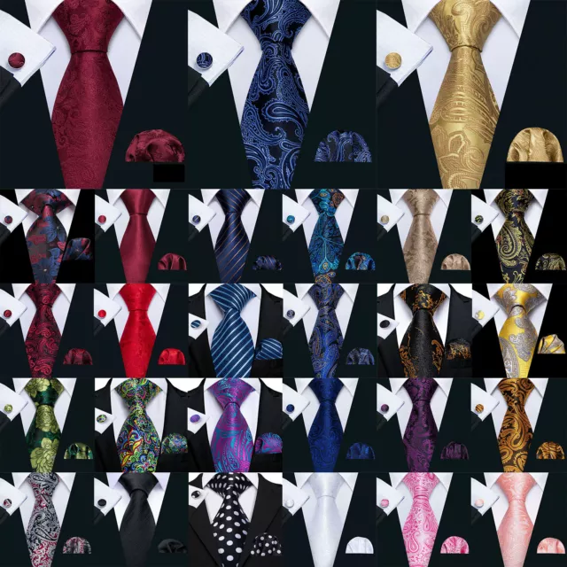 Mens Silk Tie and Handkerchief Set Classic Paisley Striped Blue Red Necktie
