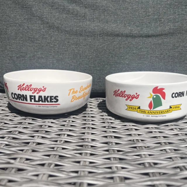 2 ciotole per cereali per colazione Kelloggs Corn Flakes retrò - da collezione. 1991 & 1993