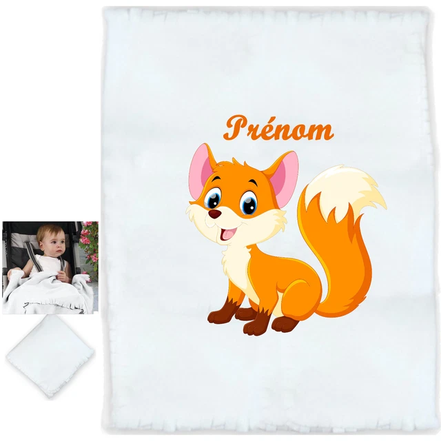 plaid renard bébé personnalisé cadeau naissance texte choix réf 33