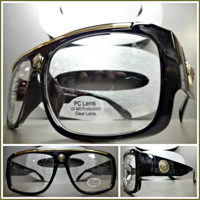 Mens CLASSIC VINTAGE RETRO Style Clear Lens EYE GLASSES Black Gold Fashion Frame