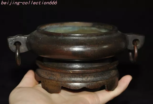 marked大明宣德dynasty 5.8'' old Chinese temple bronze Handle Incense burner Censer