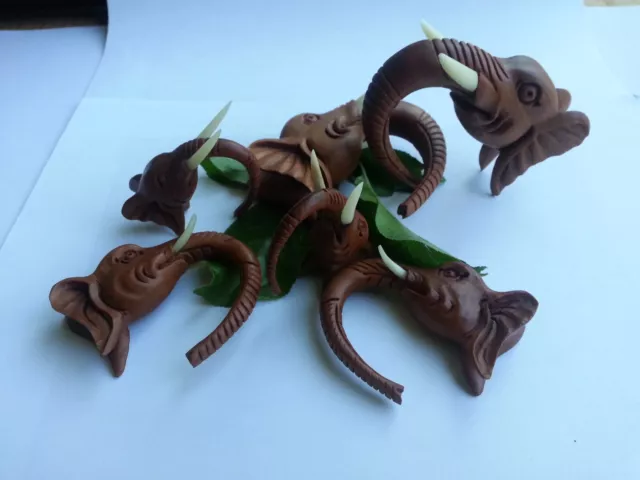 Pair Organic Sawo Wood 3D elephant Spirals EarTaper Stretcher Hang Plugs Gauges