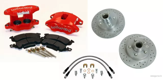 Wilwood 2 Piston Red Front Calipers,Drilled Rotors,Lines.1973-76 Caprice,Impala