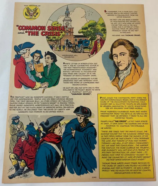 1963 Cartoon Pagina ~ Thomas Paine Comune Sense e La Crisis