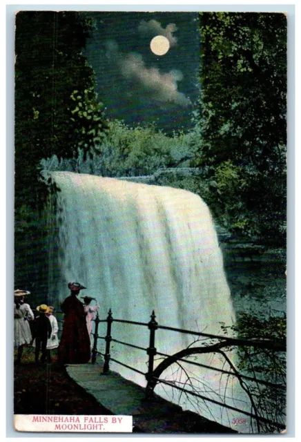 Minneapolis Minnesota Postcard Minnehaha Falls Moonlight Night Moon 1910 Vintage