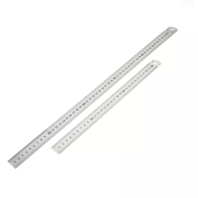 Home Metric 30cm 50cm Measure Range Silver Tone Scale Straight Ruler 2 in 1