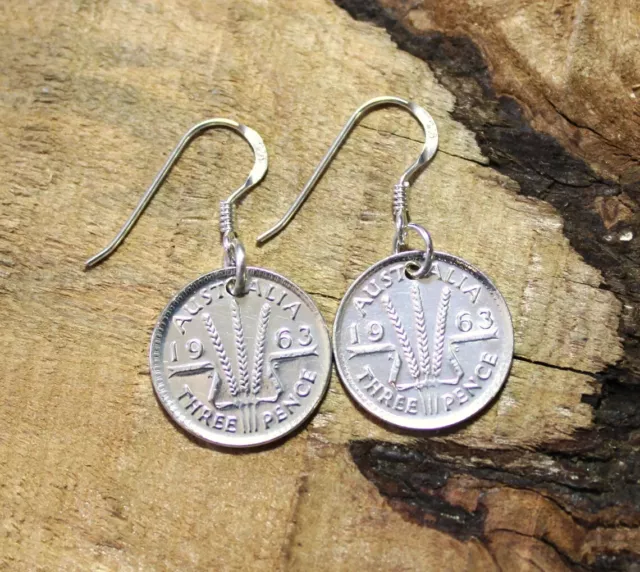 Vintage Australian Silver Threepence Coin Earrings + Sterling Earring Hooks