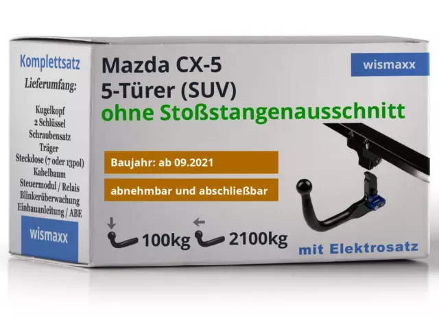 AutoHak Anhängerkupplung abnehmbar für Mazda CX-5 ab 21- 13pol E-Satz AHK CX5 KF