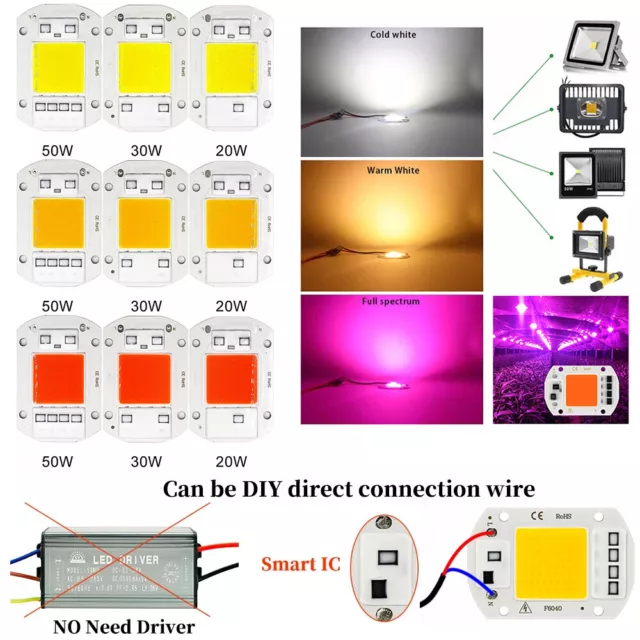 High Power COB LED Chip 20W 30W 50W Warmweiß Kaltes Weiß Vollspektrum 3000-6500K