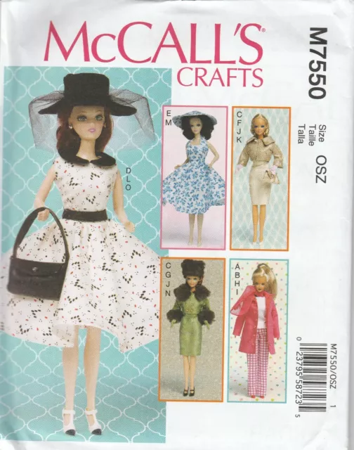 McCall's Sewing Pattern M7550 Retro Outfits for 11 1/2" Fashion Dolls ie Barbie