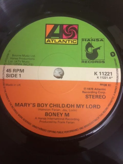BONEY M MARY'S Boy Child / Oh My Lord 1978 Atlantic 7
