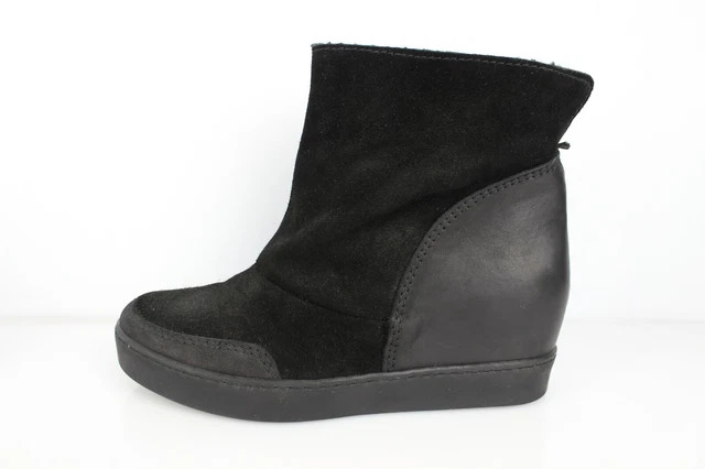 ANDRE Bottines fourrées talon compensé caché cuir et daim noir T 36 Bon état 3