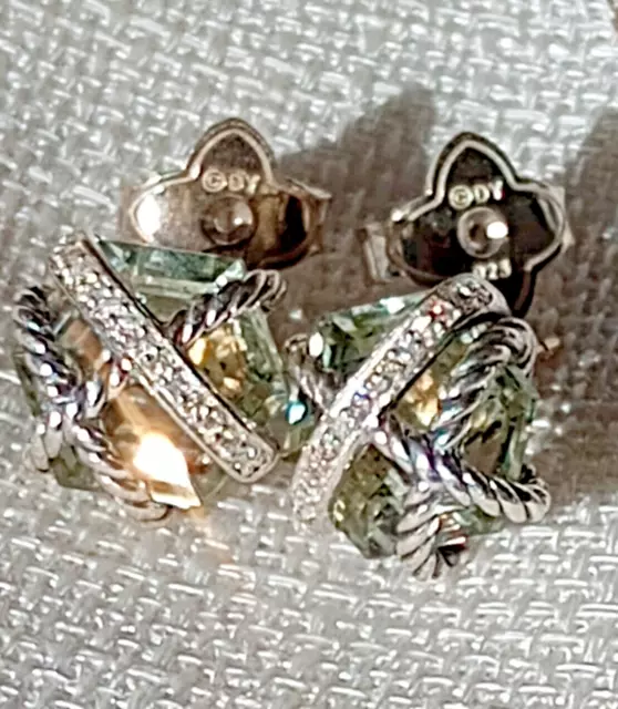 Previously Owned David Yurman Cable Wrap Earrings with Prasiolite and Diamonds 2