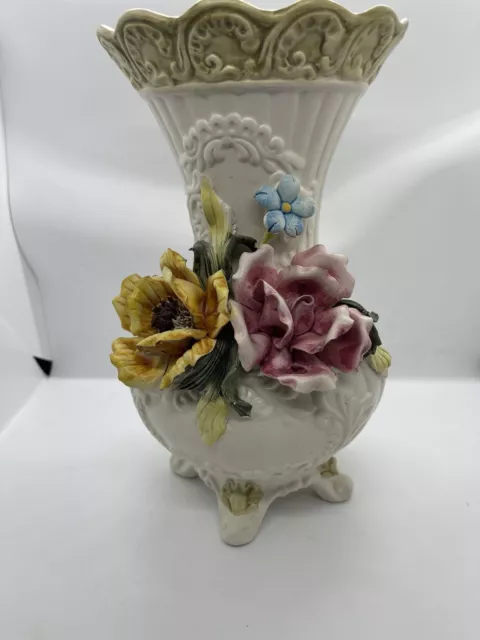 Vintage Capodimonte Vase with Colorful Dimensional Roses