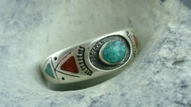 Ring Chip Inlay Türkis Indianer Westernschmuck Hopi Navajo 925er Sterling Silber