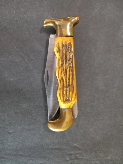 Vintage Aged Bone Handle Brass Lock Back Folder Pocket Knife Pakistan Stainless