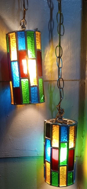 vintage tiffany style stained glass hanging lamp