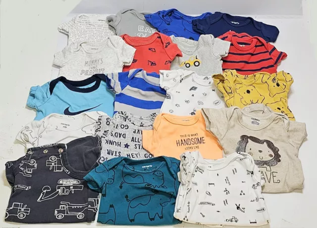 Huge Lot Of 19 Newborn Baby Boy One Piece SS Clothes Doll Carters Gerber Onesies