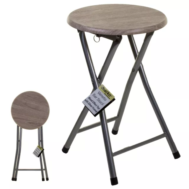 Bar Stool Folding Flat Solid Wood Effect Metal Frame Seat Lock Breakfast Chair