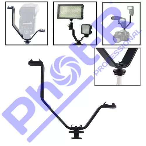 Photo-R a forma di V triplo montaggio hot shoe flash staffa videocamera monitor LED microfono