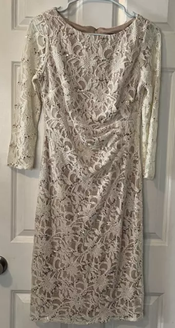 Jessica Howard Womens Ivory Lace Lined Long Sleeve Dress Size 8