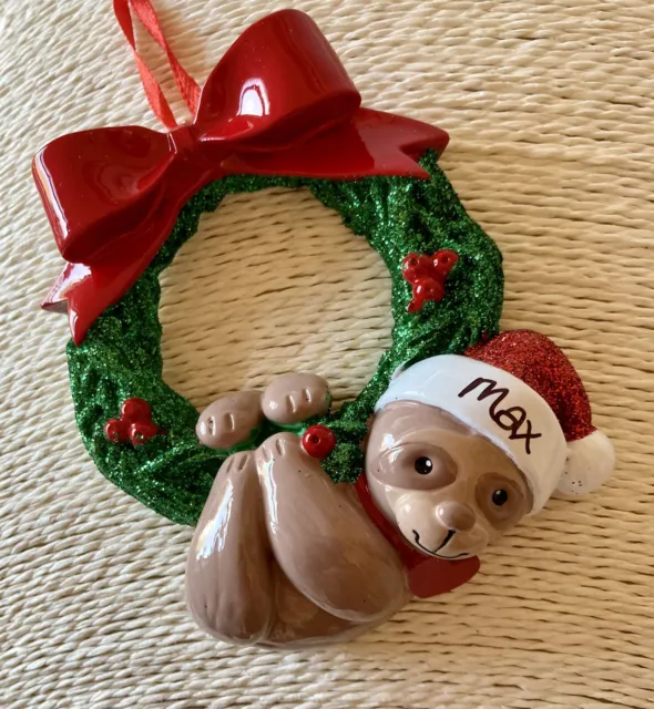 Personalised Sloth Glitter Wreath Christmas Tree Decoration Hanging Bauble Xmas