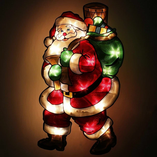 Kristall Weihnachtskugel Mit 3D Weihnachtsmann - LED Beleuchtung Auf Holzsockel
