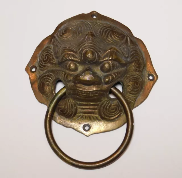 Vintage Antique Heavy Solid Brass Dragon Head Door Knocker Architectural SIAM