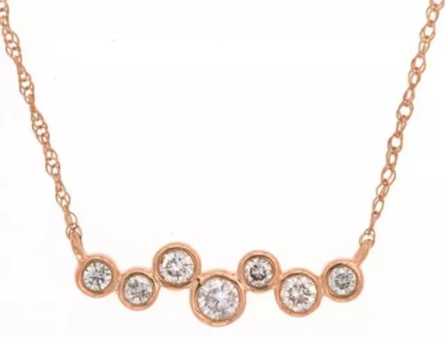 .20Ct Diamond 14Kt Rose Gold 3D Round Seven Stone Bezel Etoile Fun Love Necklace