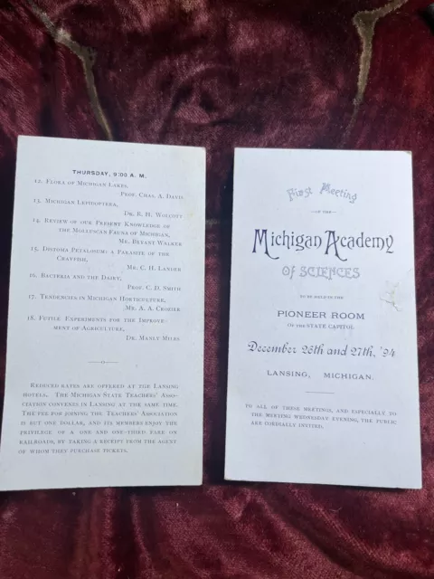 1894 Michigan Academy Of Science Program Of First Meeting