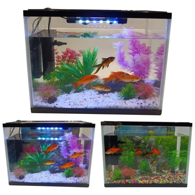 LED Glass Aquarium Fish Tank Starter Kit  Fish Net, Led Light  Air Pump Filter