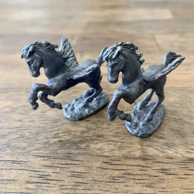 LOT OF 2 Vintage Mythical Pegasus Pewter Figurines Not Stamped Non Magnetic