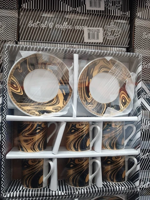 12 Pc Turkish Arabic Marble Style Printed Tea Coffee Cup Saucer Gift 80ml