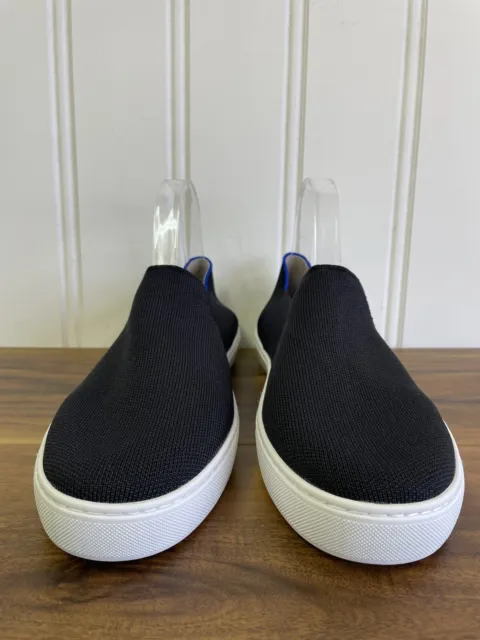 Rothy’s Black The Sneaker Slip On Shoes Blue White Heel Stripe size 11.5