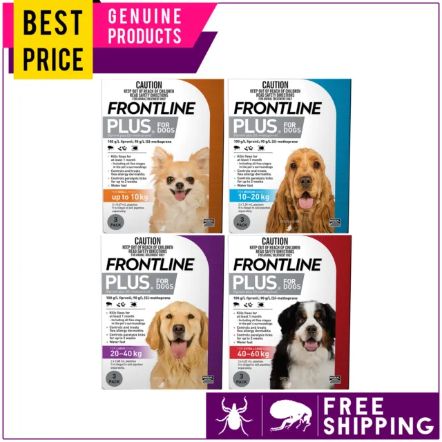 FRONTLINE PLUS Flea and Tick Control For Dogs All Sizes 3 Doses Free Shipping