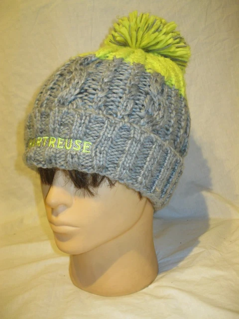 Ancien BONNET DE SKI À POMPON PUBLICITAIRE CHARTREUSE Liqueur Verte Jaune VEP