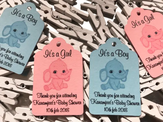 10 Gift Tags Bomboniere Baby Shower Favour Personalised Boy Girl Pink Blue