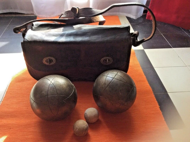 Boules de pétanque anciennes avec sacoche cuir - Sport & Plein air