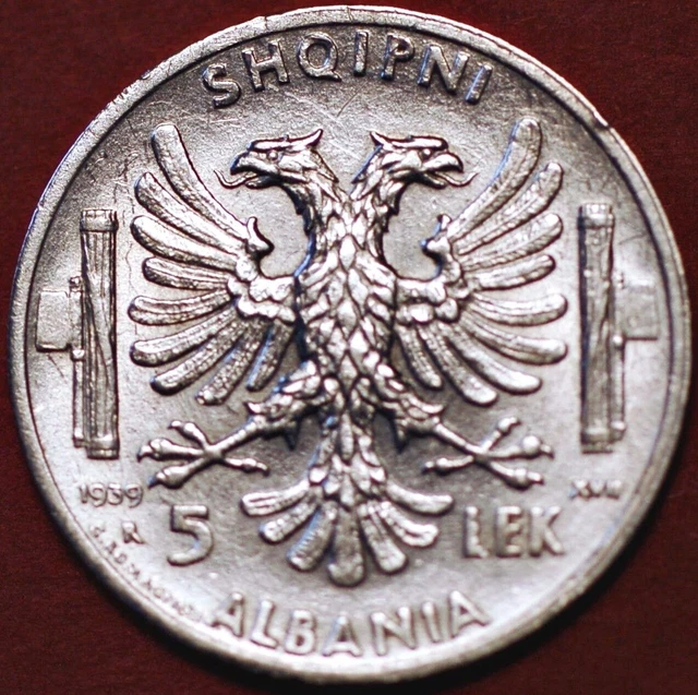 Albania 5 Lek 1939 Vittorio Emanuele III Silver