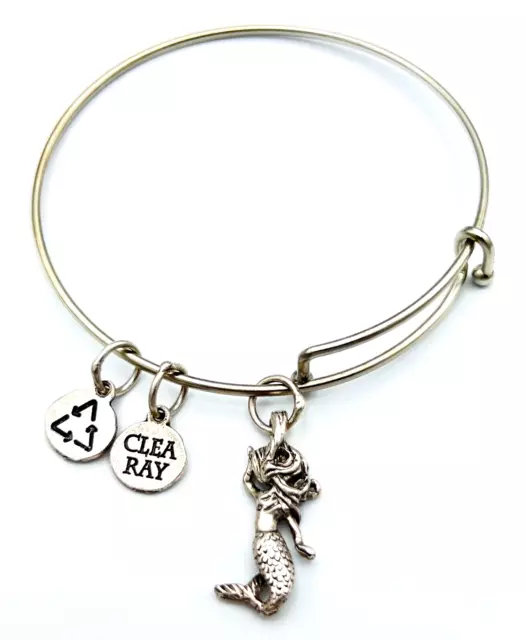 Clea Ray Silver Tone Mermaid Charm Bangle Bracelet