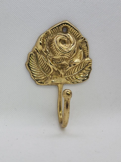 Vintage Brass Rose Flower Curtain Wall Hook Coat Hanger Robe Purse Hook Decor