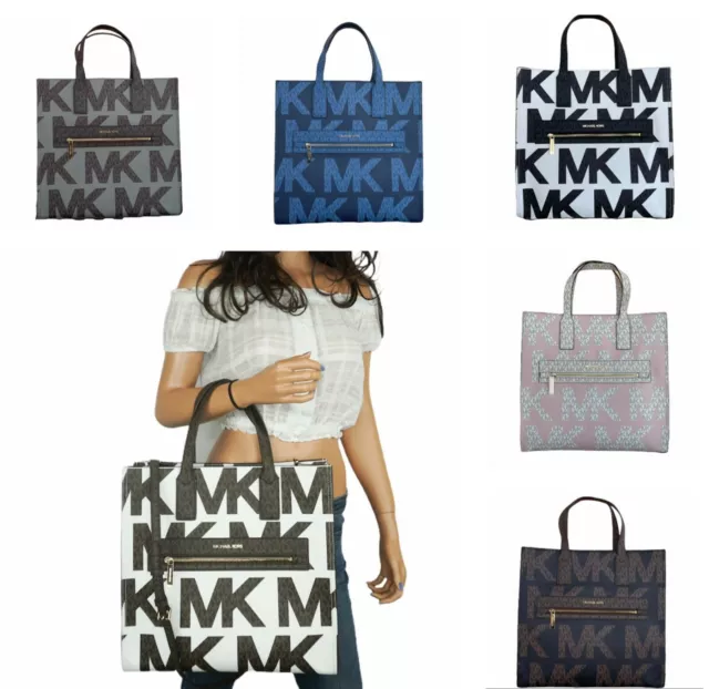 Michael Kors Kenly Large Graphic Logo MK PVC Tote Satchel Shoulder Bag $498